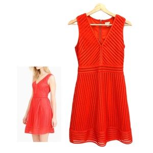 J. Crew Red Eyelet Sleeveless Midi Dress Size 0 V Neck Y2K Summer Wedding Guest